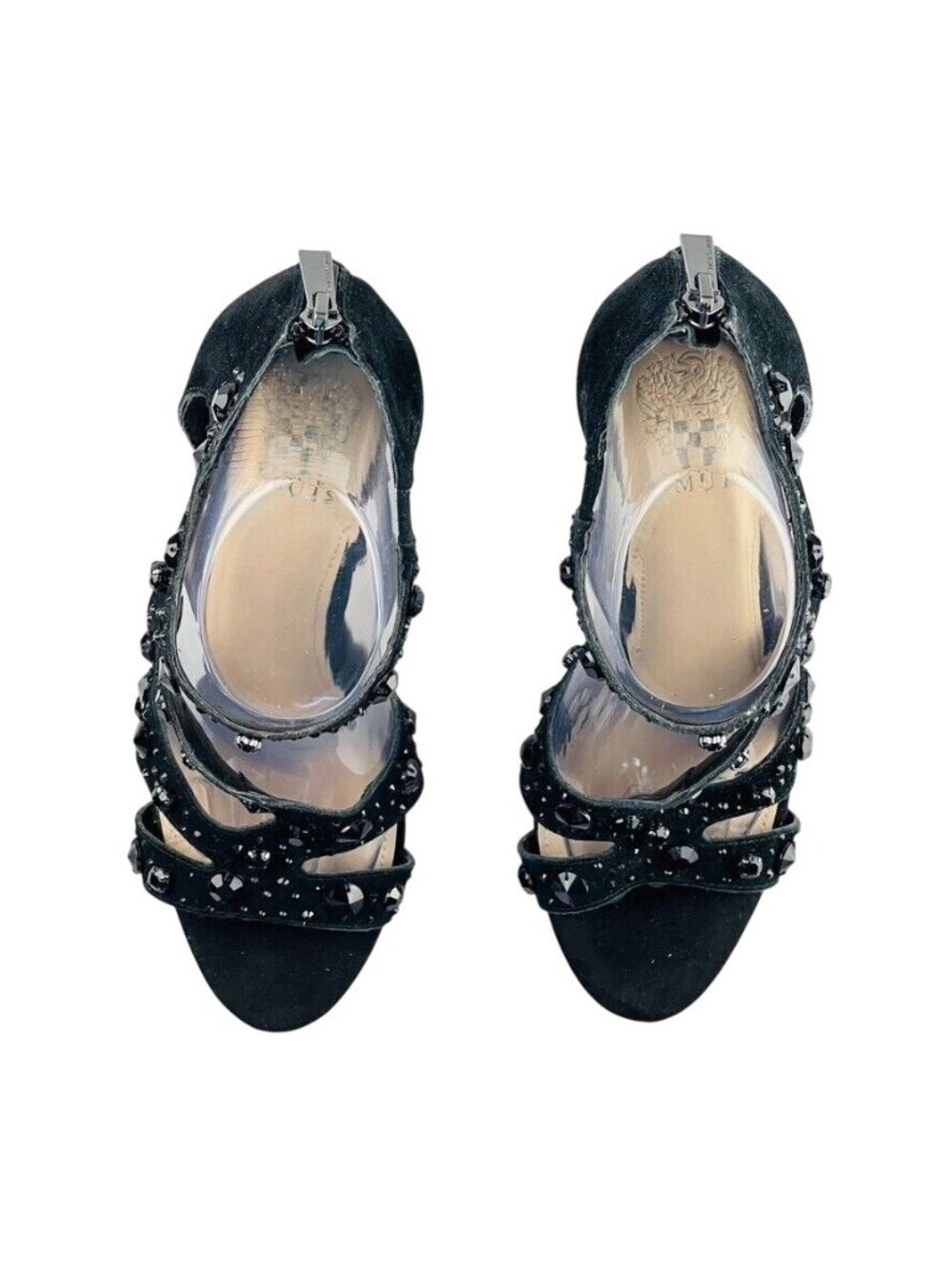 Vince Camuto Black Strappy Rhinestone Suede Heels With Back Zipper Closure - - Picture 3 of 14